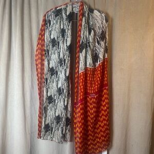 Raj Red and Yellow Artistic‎ Scarf 100% silk New  India Indian made floral